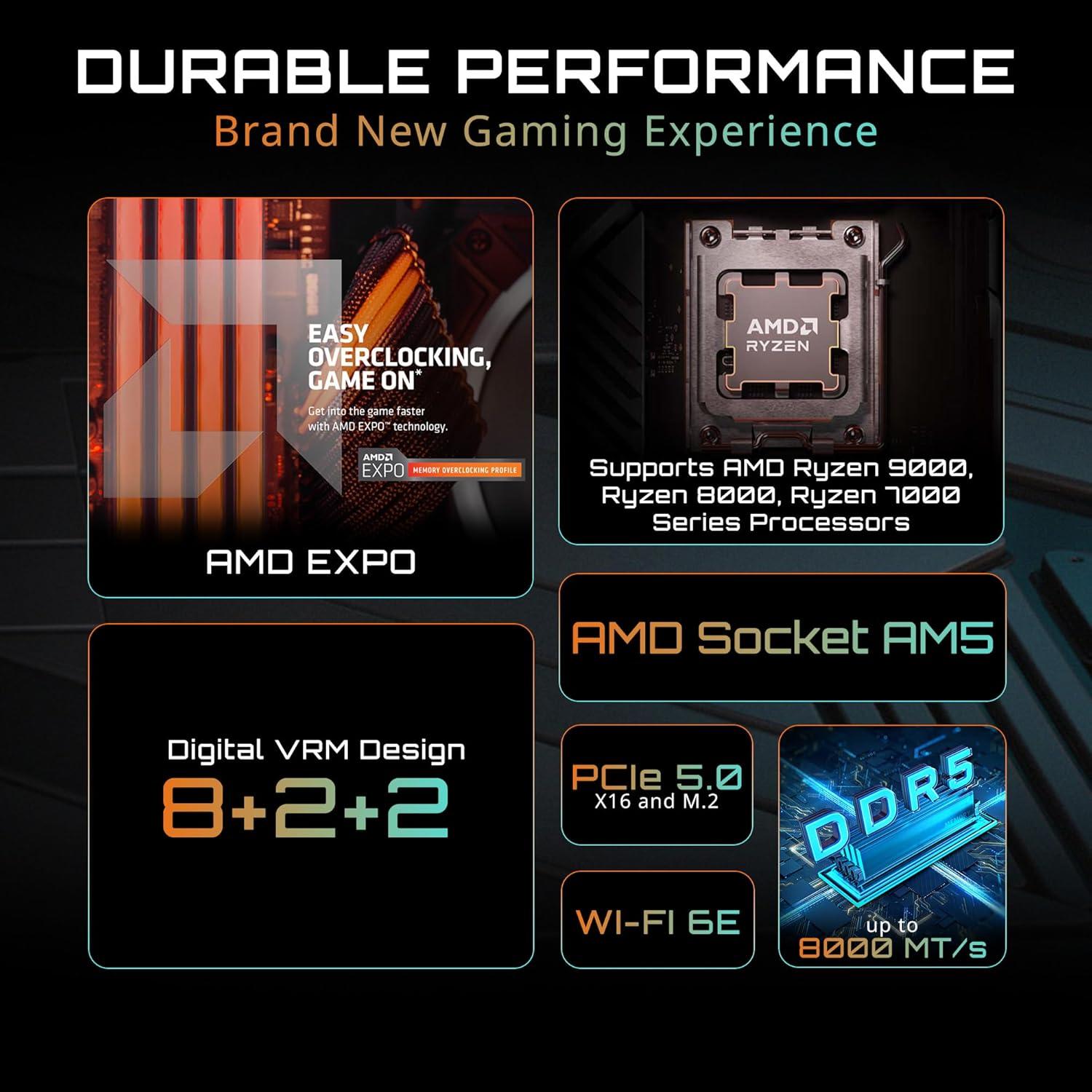 imageGIGABYTE B650E Eagle WIFI6E AMD AM5 ATX Motherboard Supports Ryzen 900080007000 Series DDR5 822 Power Phase 3X M2 PCIe 50 USBC 32 Gen 1 WiFi 6E 25GbE QFlash EZLatch RGB Fusion