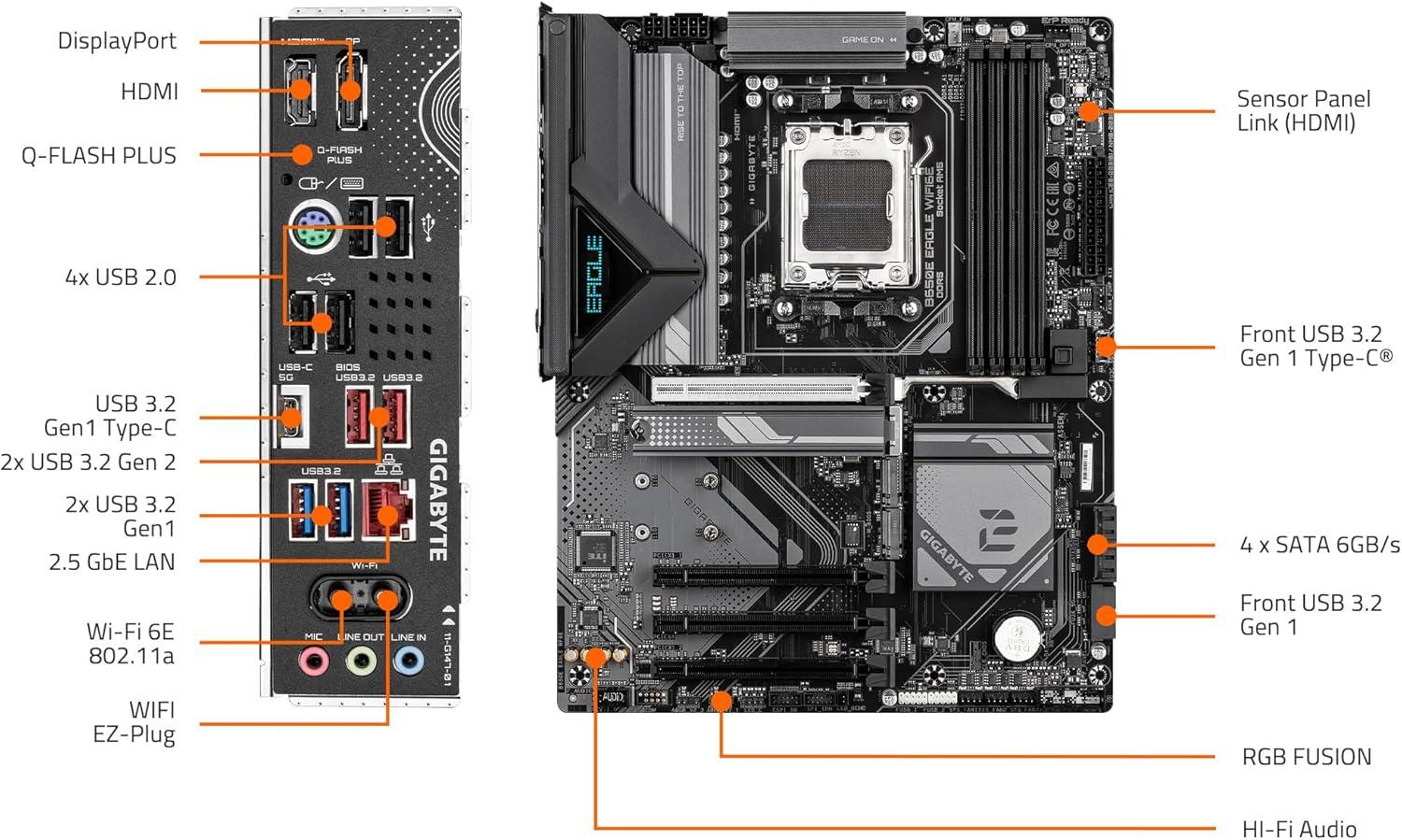 imageGIGABYTE B650E Eagle WIFI6E AMD AM5 ATX Motherboard Supports Ryzen 900080007000 Series DDR5 822 Power Phase 3X M2 PCIe 50 USBC 32 Gen 1 WiFi 6E 25GbE QFlash EZLatch RGB Fusion