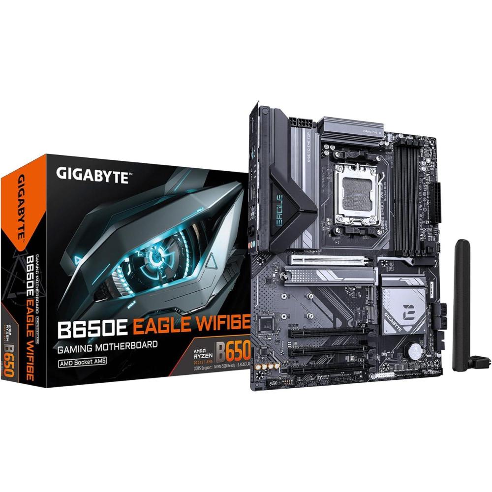 imageGIGABYTE B650E Eagle WIFI6E AMD AM5 ATX Motherboard Supports Ryzen 900080007000 Series DDR5 822 Power Phase 3X M2 PCIe 50 USBC 32 Gen 1 WiFi 6E 25GbE QFlash EZLatch RGB Fusion
