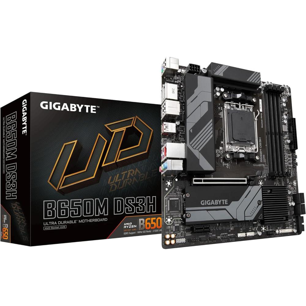 imageGIGABYTE B650M DS3H AMD AM5 mATX Motherboard Support Ryzen 900080007000 Series DDR5 621 Power Phase 2X M2 PCIe 40 USBC 32 Gen 2 25GbE EZLatch QFlash RGB FusionB650M DS3H