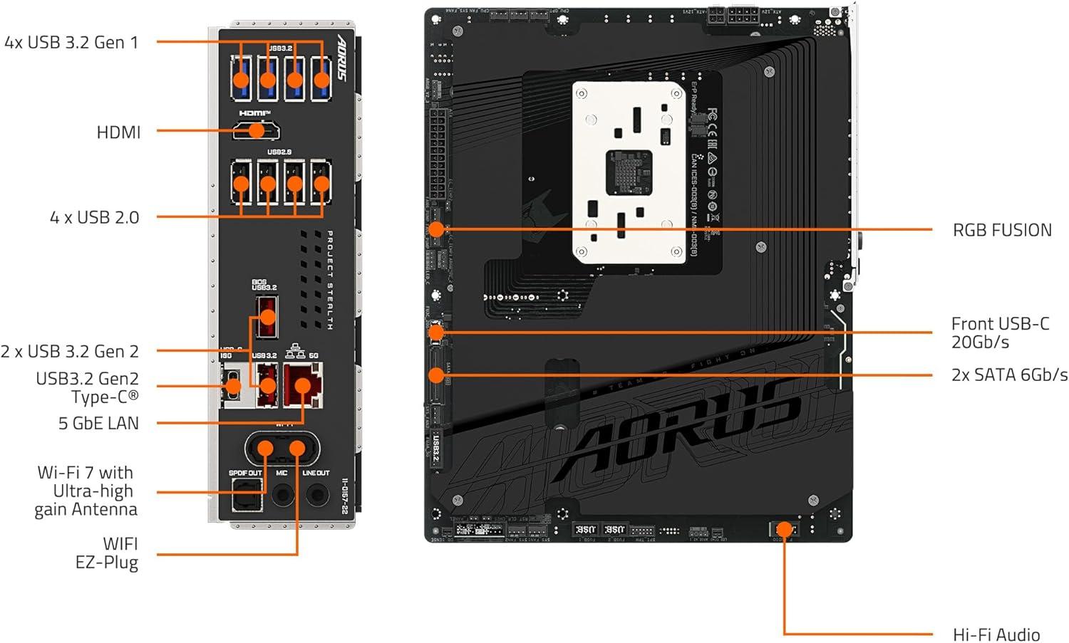 imageGIGABYTE B850 AORUS Stealth ReverseConnect ATX Motherboard Support AMD Socket AM5 Processors DDR5 1422 Power Phase 4X M2 PCIe 50 USBC WIFI7 5GbE LAN EZLatch 5Year Warranty