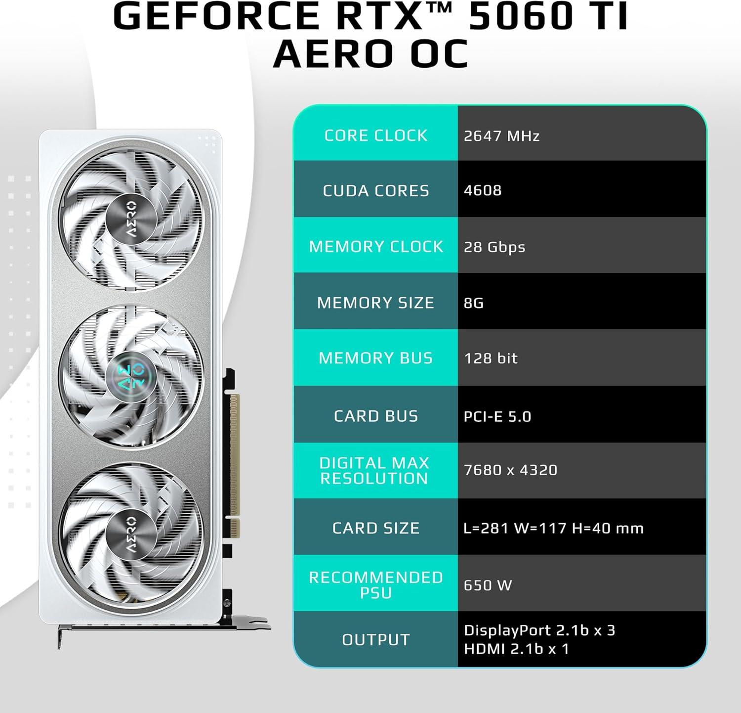 imageGigabyte GVN406TAERO OC8GD GeForce RTX 4060 Ti AERO OC 8G Graphics Card 3X WINDFORCE Fans 8GB 128bit GDDR6 Video CardAERO