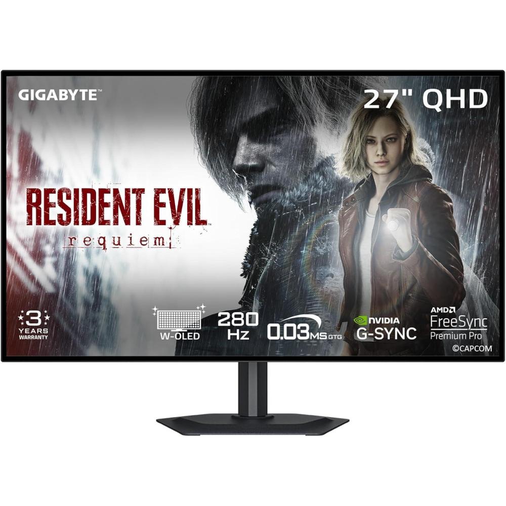 imageGIGABYTE MO27Q28G 27 WOLED Gaming Monitor QHD 2560x1440280Hz 003ms GTG AMD FreeSync Premium Pro GSYNC Compatible TypeC KVM HDMI DP TypeC Height and Tilt Adjustable Black