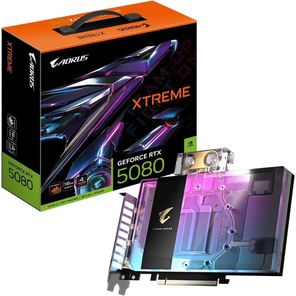imageGIGABYTE AORUS GeForce RTX 5080 Xtreme WATERFORCE WB 16G Graphics Card WATERFORCE Water Block Cooling System 16GB 256bit GDDR7 GVN5080AORUSX WB16GD Video Card