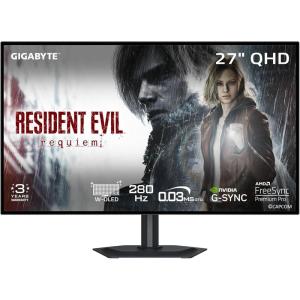 GIGABYTE – MO27Q28G – 27″ W-OLED Gaming Monitor – QHD 2560×1440-280Hz – 0.03ms GTG – AMD FreeSync Premium Pro, G-SYNC Compatible – Type-C KVM – HDMI, DP, Type-C – Height and Tilt Adjustable – Black