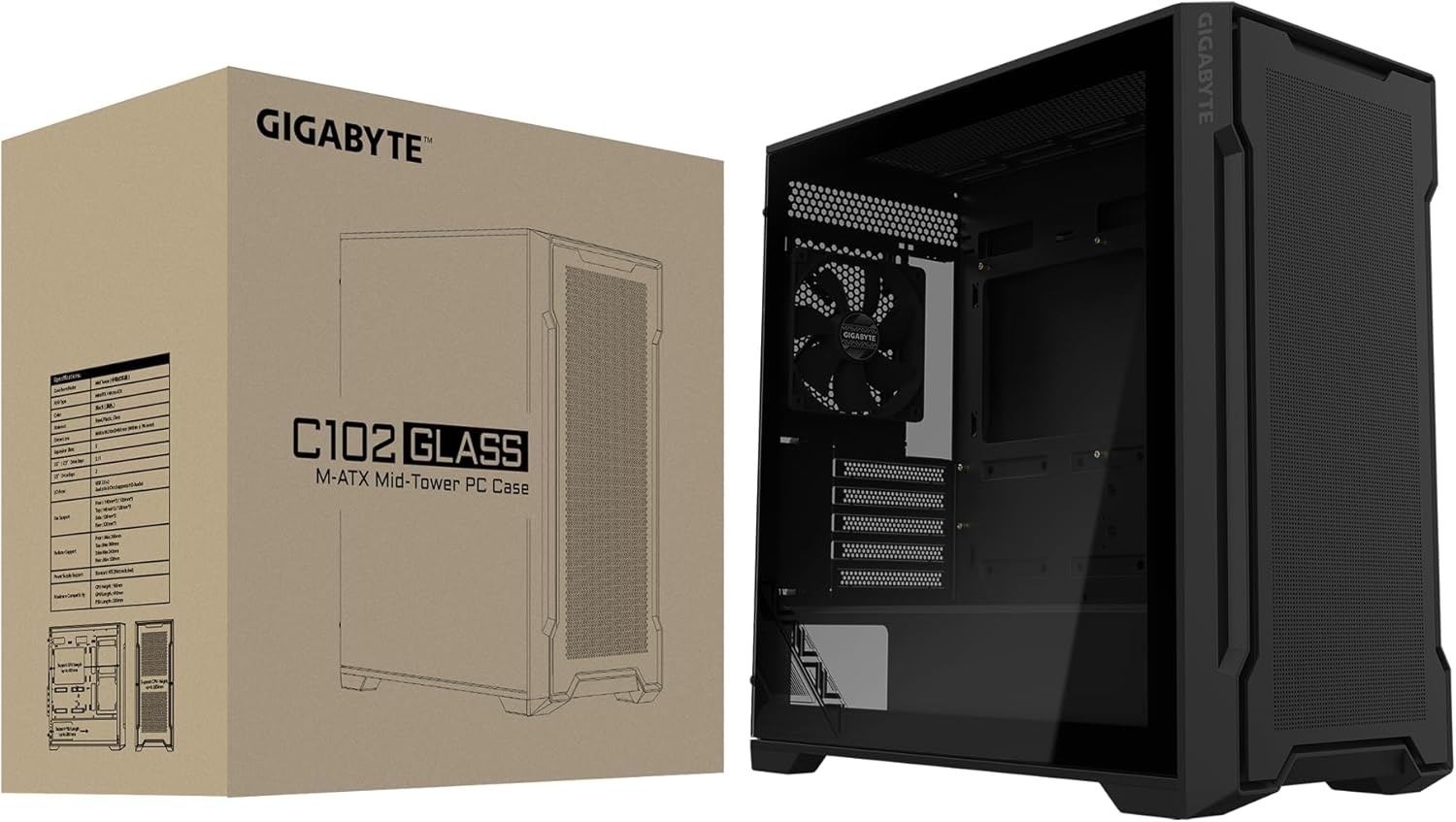 image:imageGIGABYTE C102 Glass ICE White Mid Tower PC Gaming Case Tempered Glass PSU Shroud 2X 120mm Fans GBC102GIC102 Glass Black