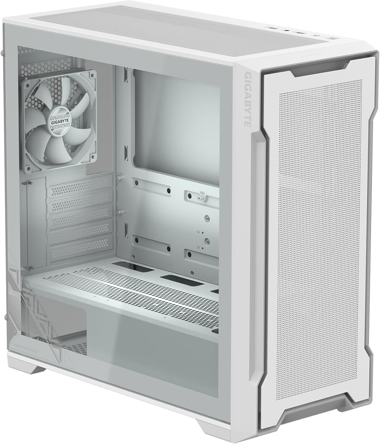 image:imageGIGABYTE C102 Glass ICE White Mid Tower PC Gaming Case Tempered Glass PSU Shroud 2X 120mm Fans GBC102GIC102 Glass ICE White