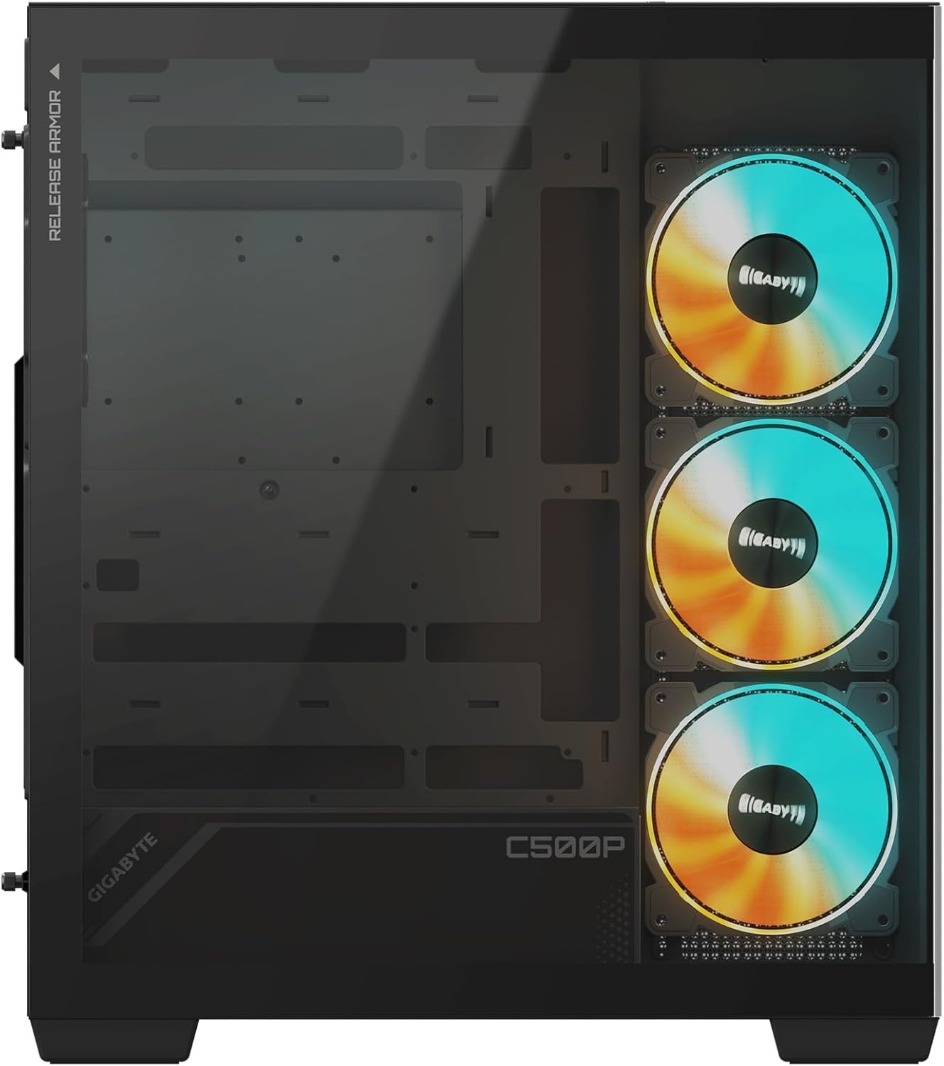 image:imageGIGABYTE C500 Panoramic Stealth Black Mid Tower PC Gaming Case Tempered Glass USB TypeC 4X ARBG Fans Included GBC500P ST