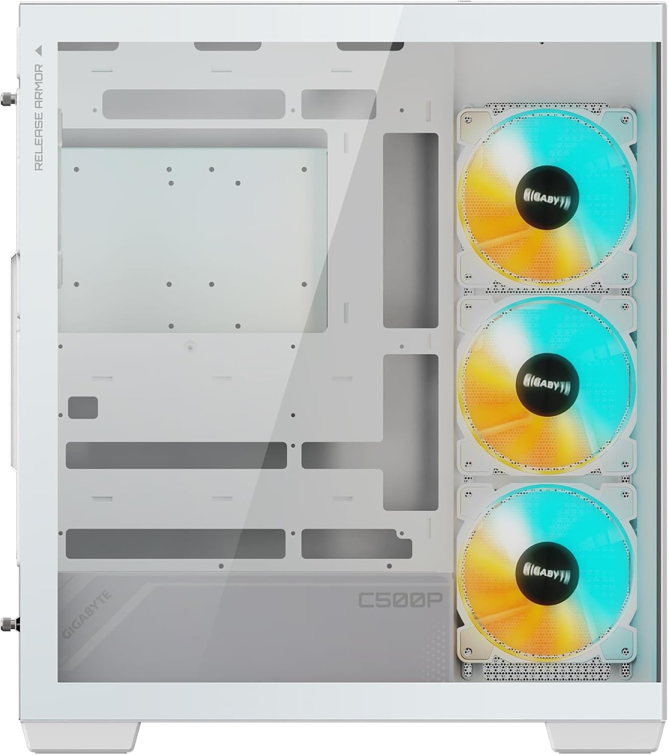 image:imageGIGABYTE C500 Panoramic Stealth ICE White Mid Tower PC Gaming Case Tempered Glass USB TypeC 4X ARBG Fans Included GBC500PI ST