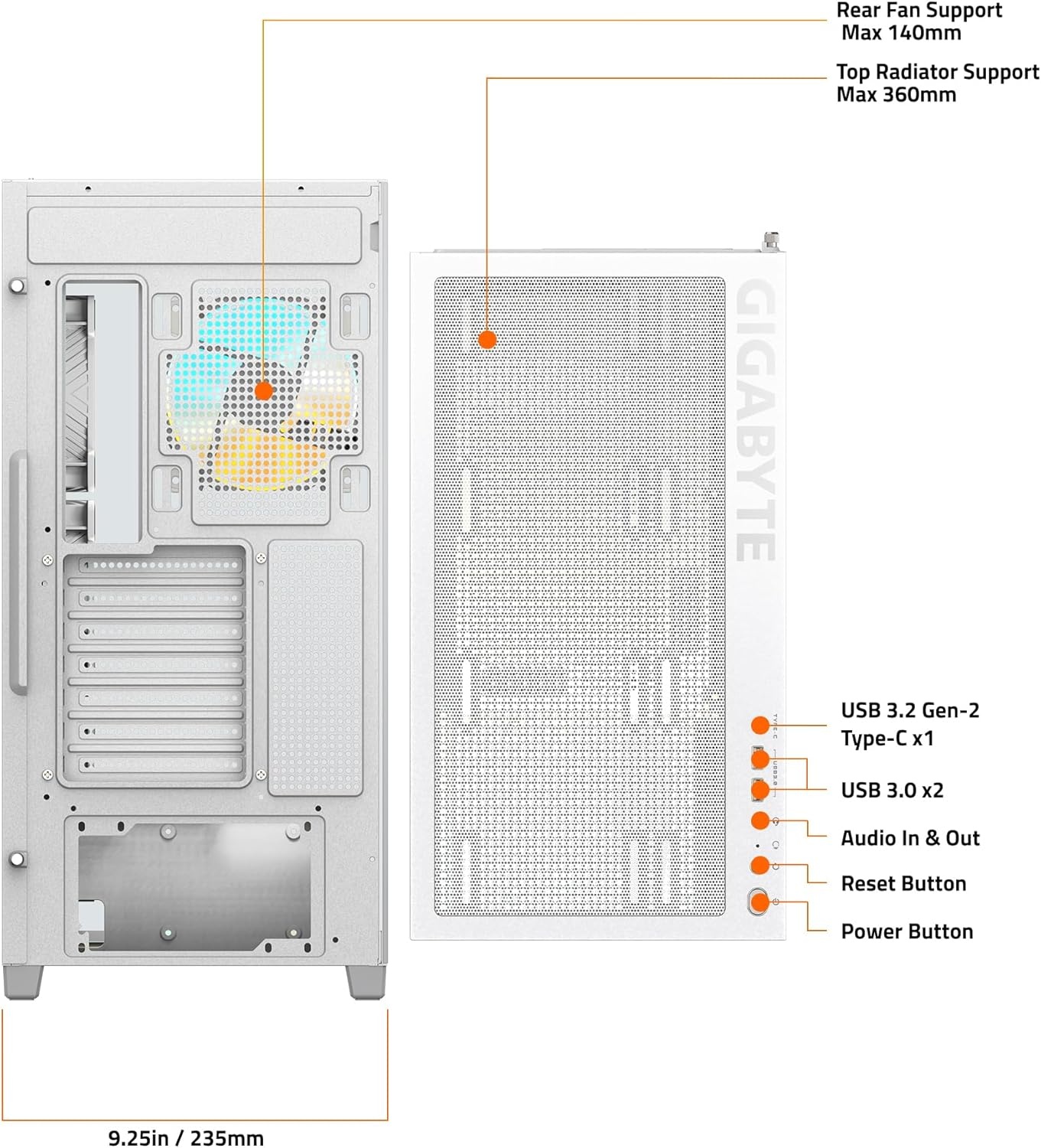 image:imageGIGABYTE C500 Panoramic Stealth ICE White Mid Tower PC Gaming Case Tempered Glass USB TypeC 4X ARBG Fans Included GBC500PI ST