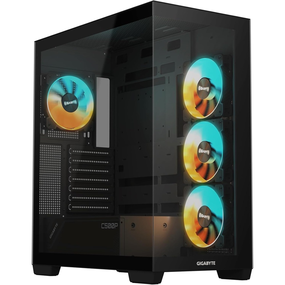 image:imageGIGABYTE C500 Panoramic Stealth Black Mid Tower PC Gaming Case Tempered Glass USB TypeC 4X ARBG Fans Included GBC500P ST