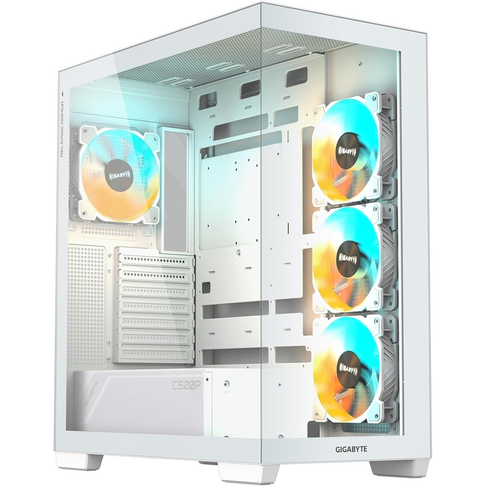 image:imageGIGABYTE C500 Panoramic Stealth ICE White Mid Tower PC Gaming Case Tempered Glass USB TypeC 4X ARBG Fans Included GBC500PI ST