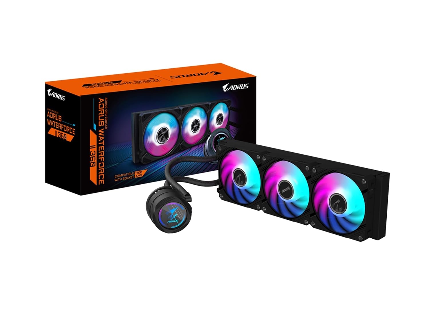 image:imageAORUS WATERFORCE II 360 Liquid CPU Cooler 360mm Radiator with 3x120mm Low Noise ARGB Fans Compatible with Intel LGA1851 LGA1700 and AMD AM5 GPAORUS WATERFORCE II 360Black