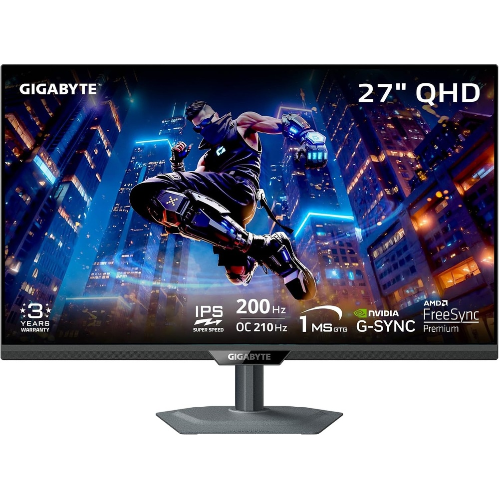 image:imageGIGABYTE  G27Q2027 SuperSpeed IPS Gaming Monitor  QHD 2560 x 1440200 HzOC 210 Hz  005ms GTG  AMD FreeSync Premium GSYNC Compatible  HDMI DP  Height and Tilt Adjustable  BlackQD IPS Panel 200Hz